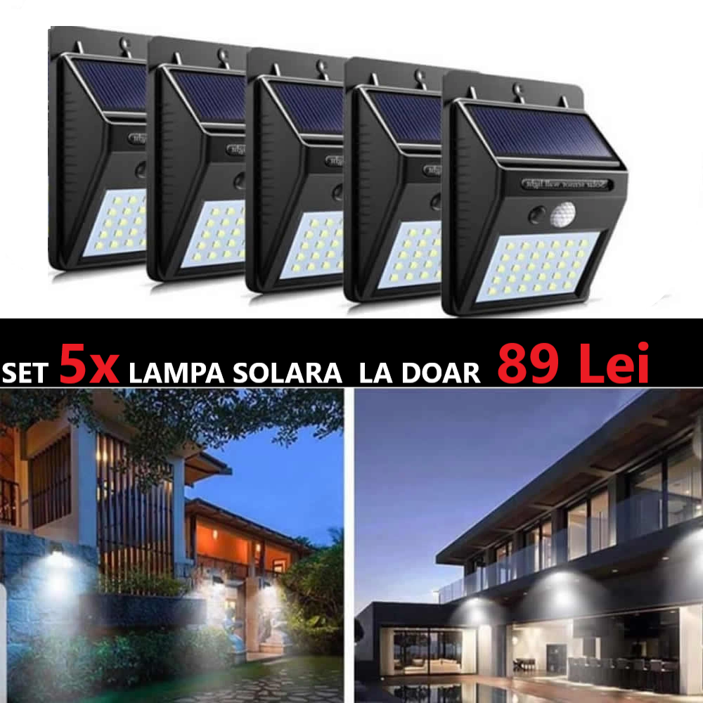 5X BUCATI LAMPA SOLARA CU PROIECTOR 30 LEDURI ILUMINARE EXTERIOR / CURTE