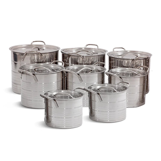 Set 8 oale otel inoxidabil cu capace 4L, 5L, 5.5L, 7L, 8.5L, 10L, 11L, 13L