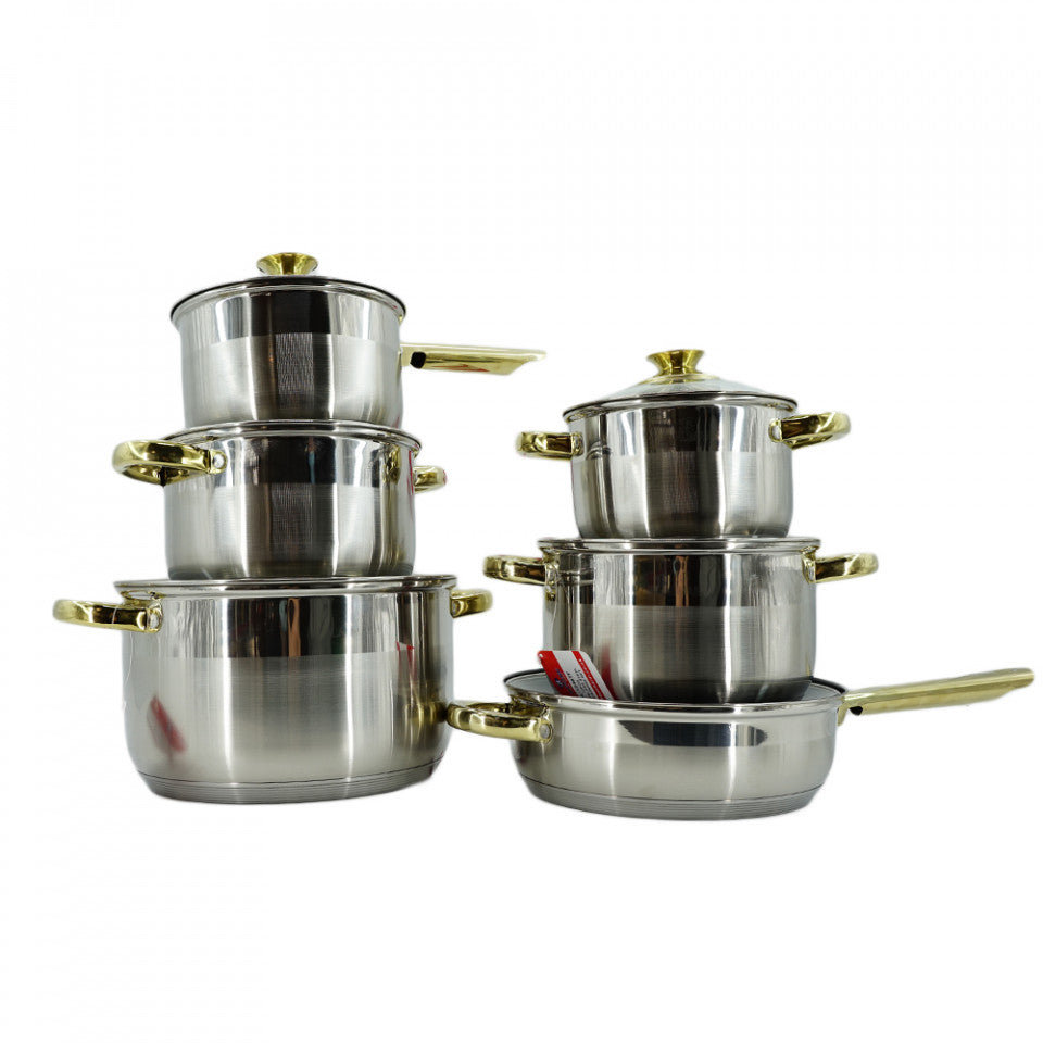 Set oale 12 piese inox Blaumann compatibile gaz, inductie, cuptor BL-1246 Strat Triplu Capsulat